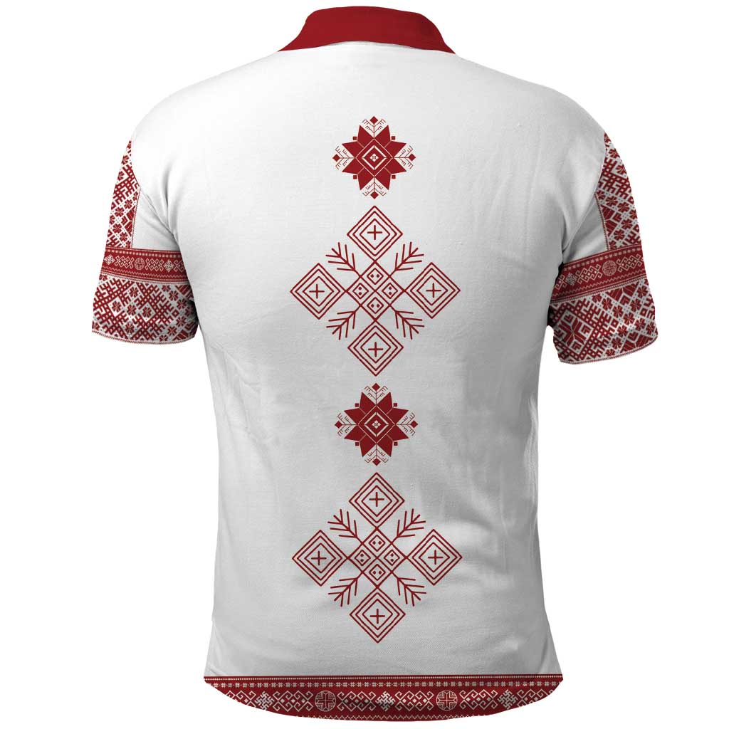 Latvia Jani Midsummer Polo Shirt Red White Latvijas Auseklis