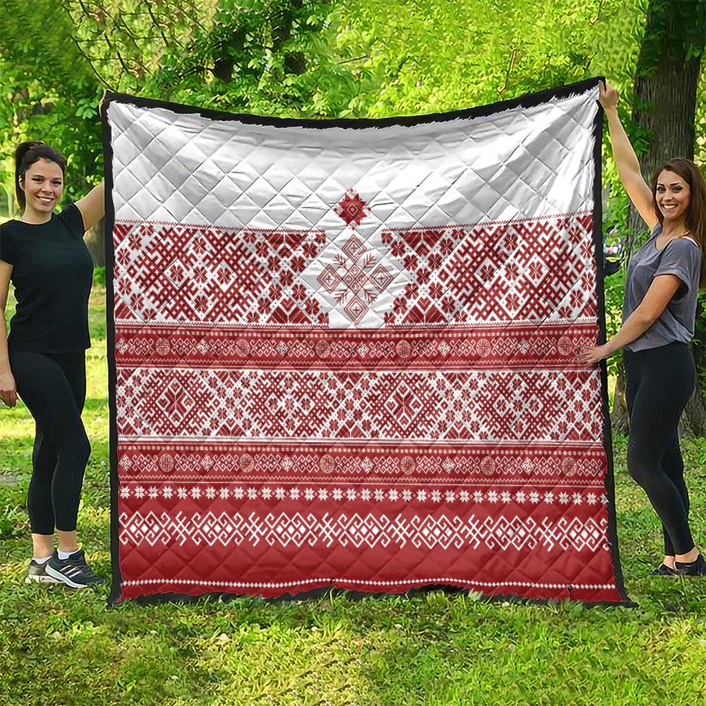 Latvia Jani Midsummer Quilt Red White Latvijas Auseklis