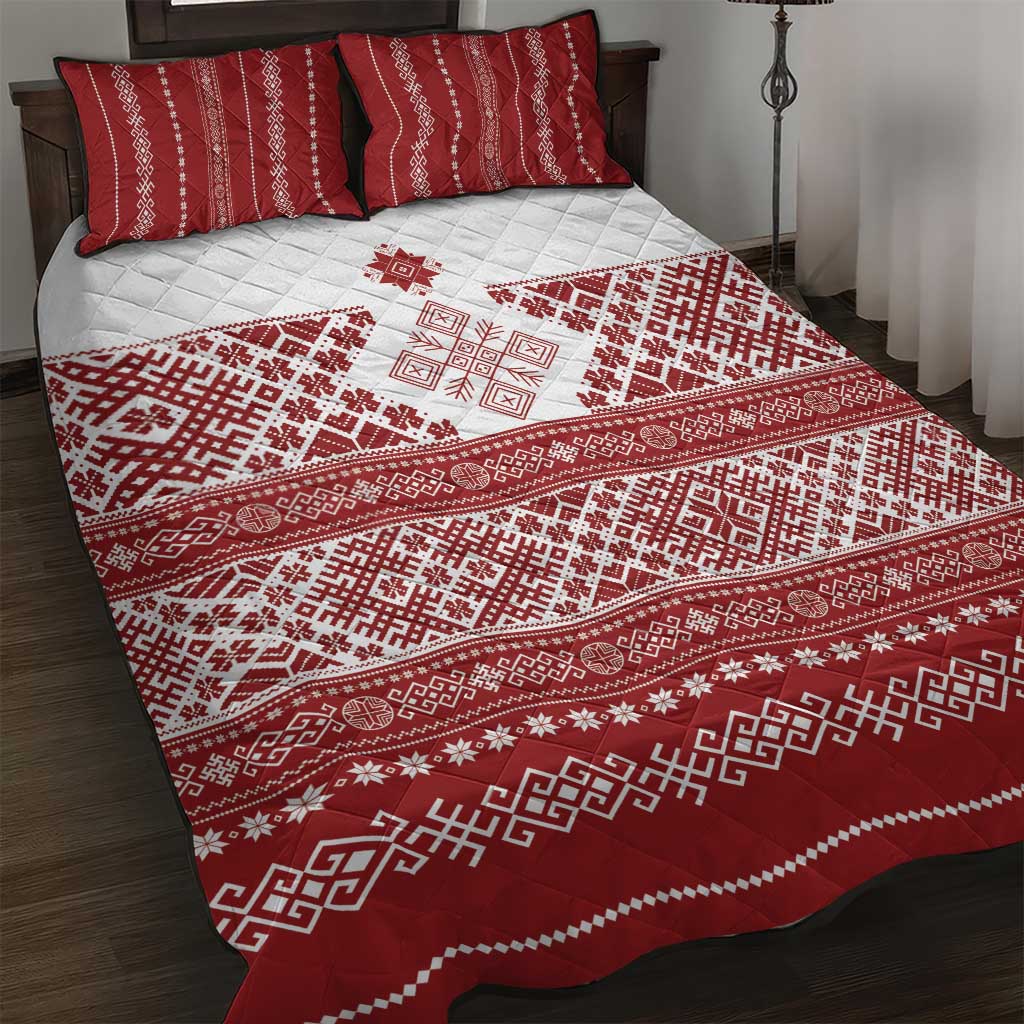Latvia Jani Midsummer Quilt Bed Set Red White Latvijas Auseklis