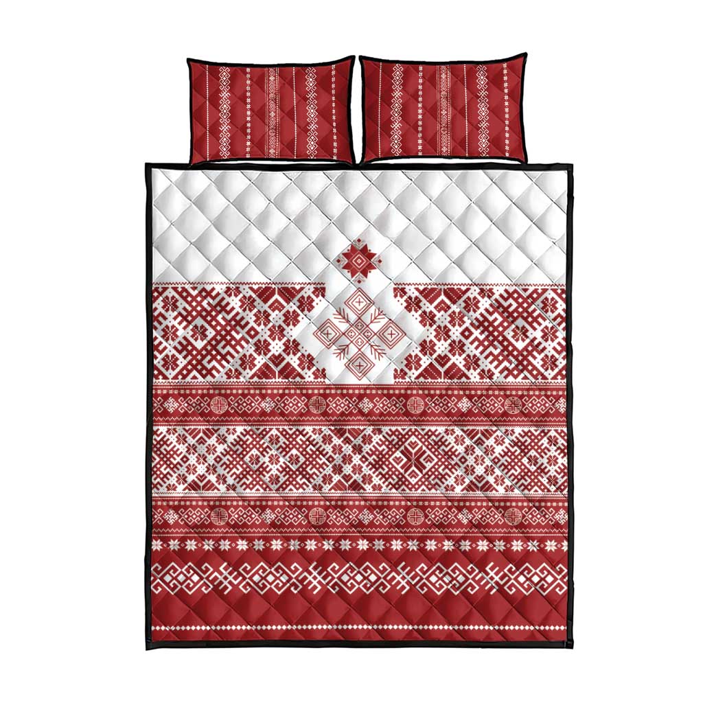 Latvia Jani Midsummer Quilt Bed Set Red White Latvijas Auseklis