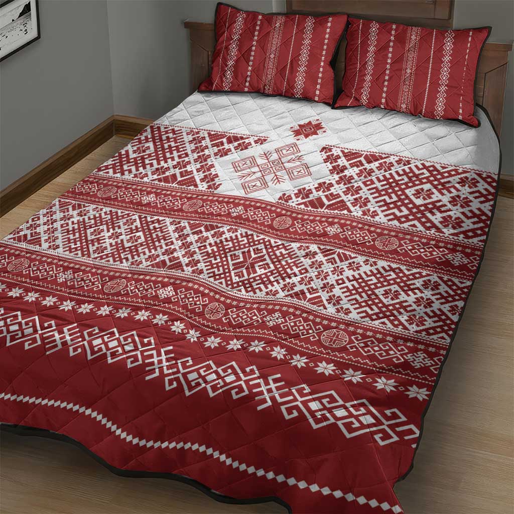 Latvia Jani Midsummer Quilt Bed Set Red White Latvijas Auseklis