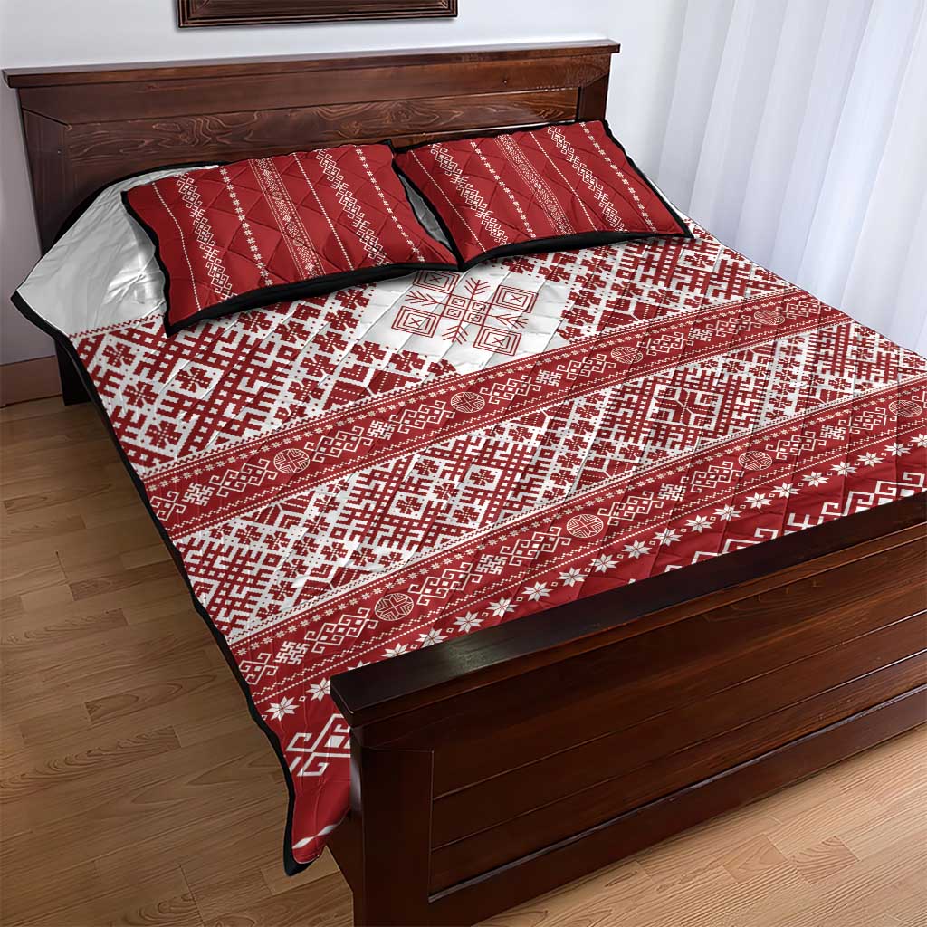 Latvia Jani Midsummer Quilt Bed Set Red White Latvijas Auseklis
