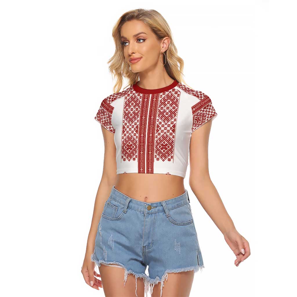 Latvia Jani Midsummer Raglan Cropped T Shirt Red White Latvijas Auseklis