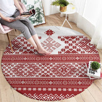 Latvia Jani Midsummer Round Carpet Red White Latvijas Auseklis