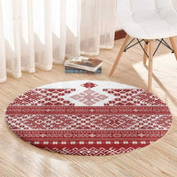 Latvia Jani Midsummer Round Carpet Red White Latvijas Auseklis