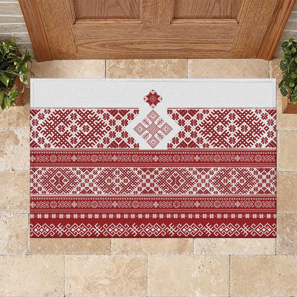 Latvia Jani Midsummer Rubber Doormat Red White Latvijas Auseklis