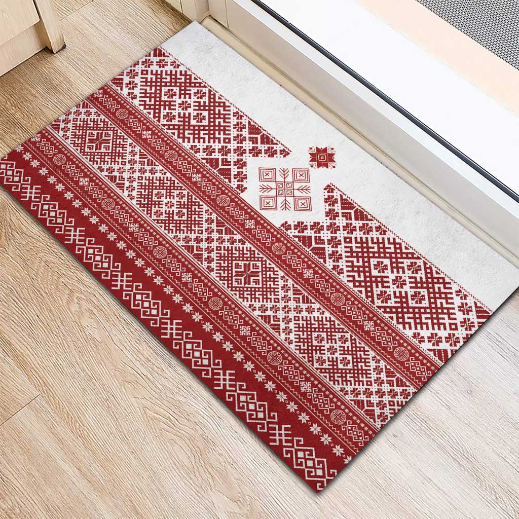 Latvia Jani Midsummer Rubber Doormat Red White Latvijas Auseklis