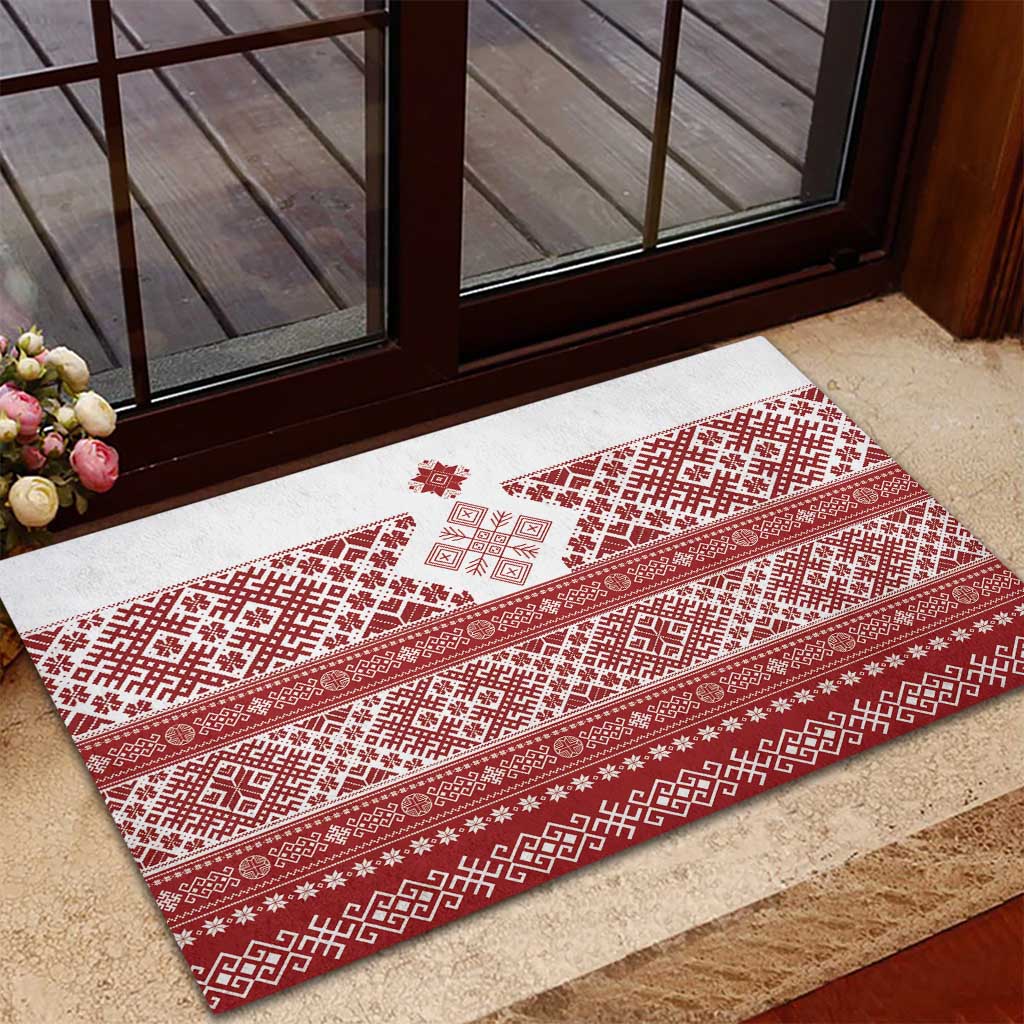 Latvia Jani Midsummer Rubber Doormat Red White Latvijas Auseklis
