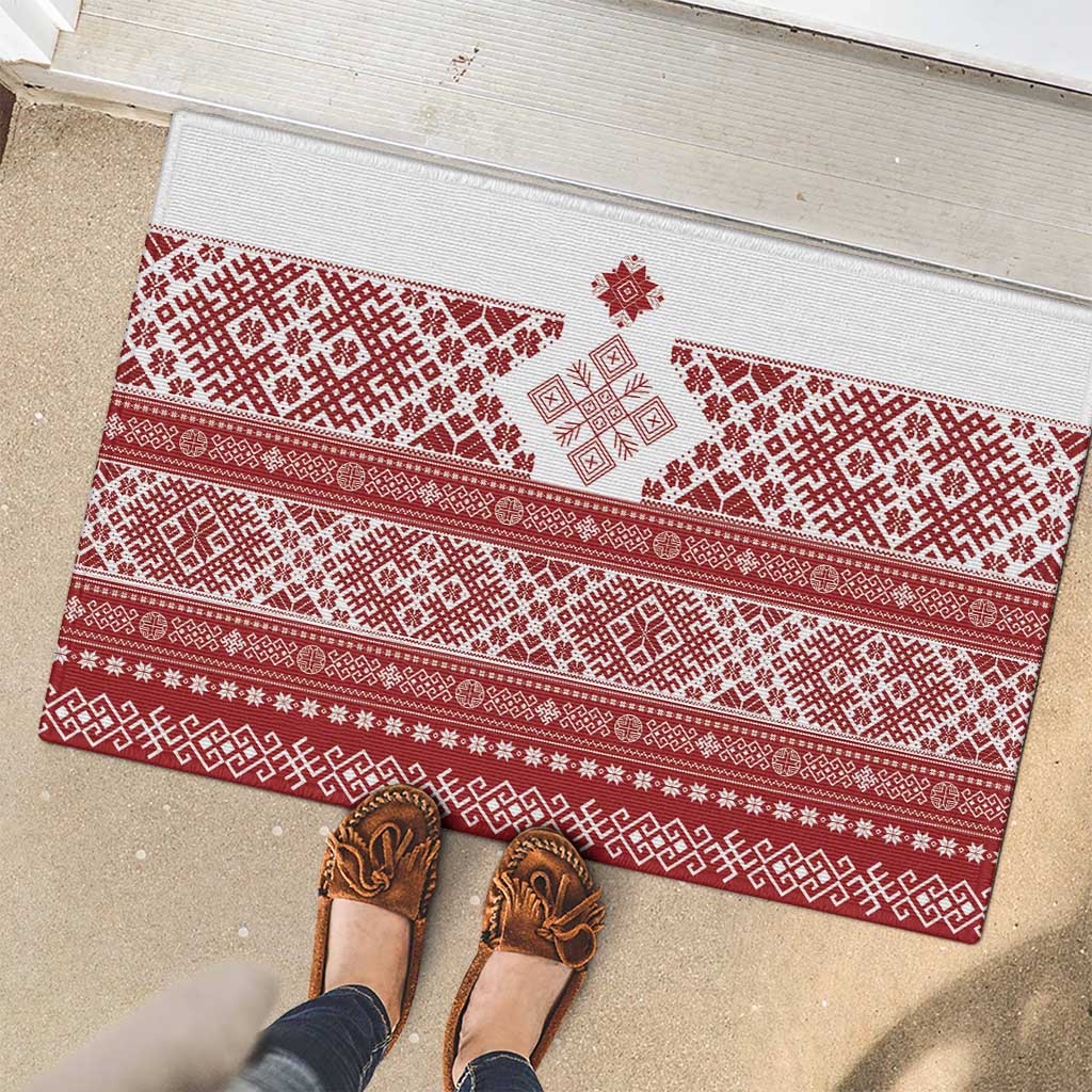 Latvia Jani Midsummer Rubber Doormat Red White Latvijas Auseklis