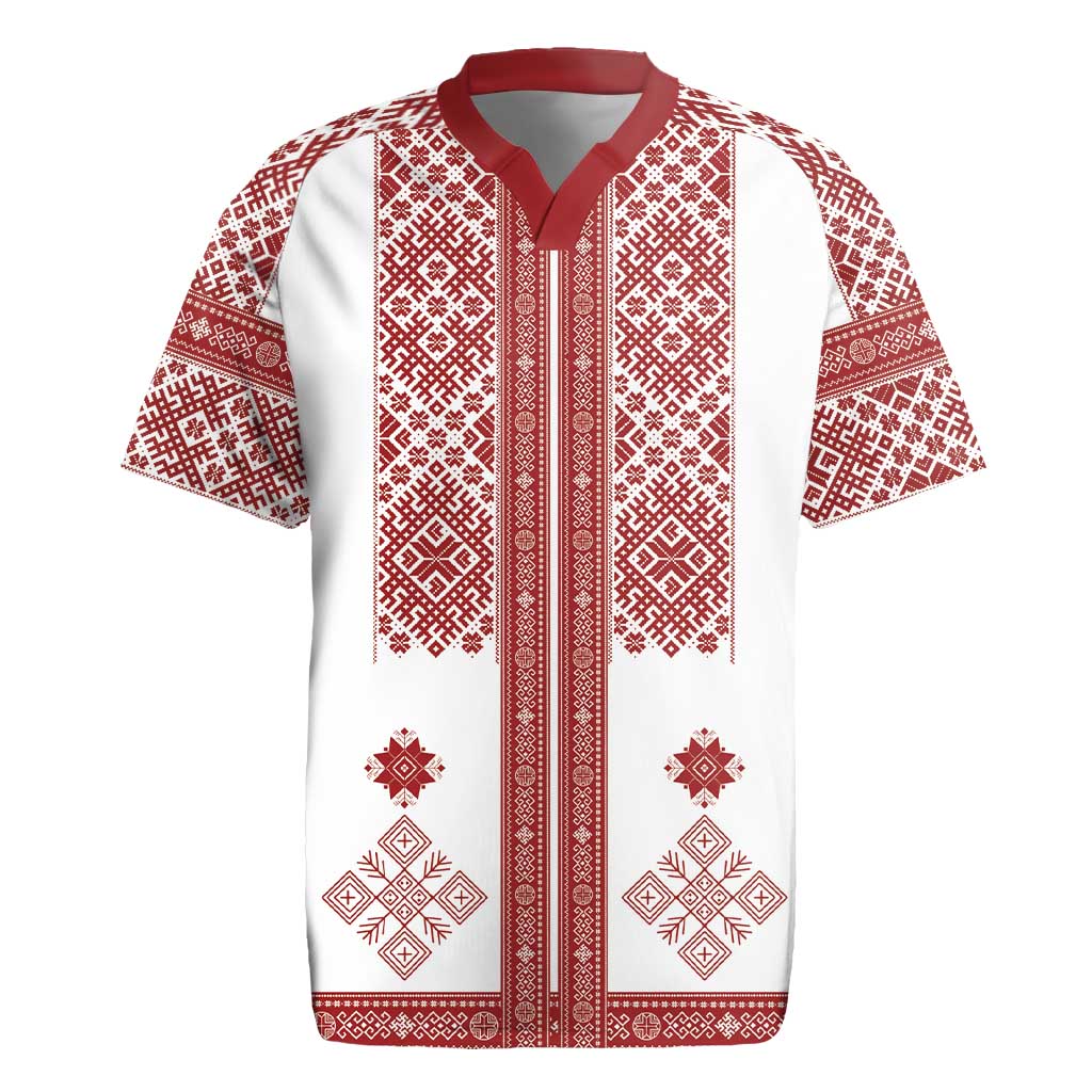 Latvia Jani Midsummer Rugby Jersey Red White Latvijas Auseklis