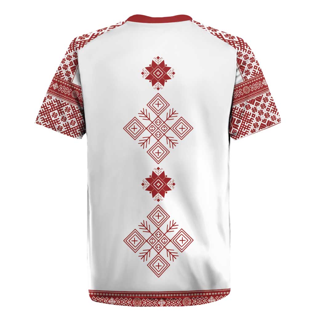 Latvia Jani Midsummer Rugby Jersey Red White Latvijas Auseklis