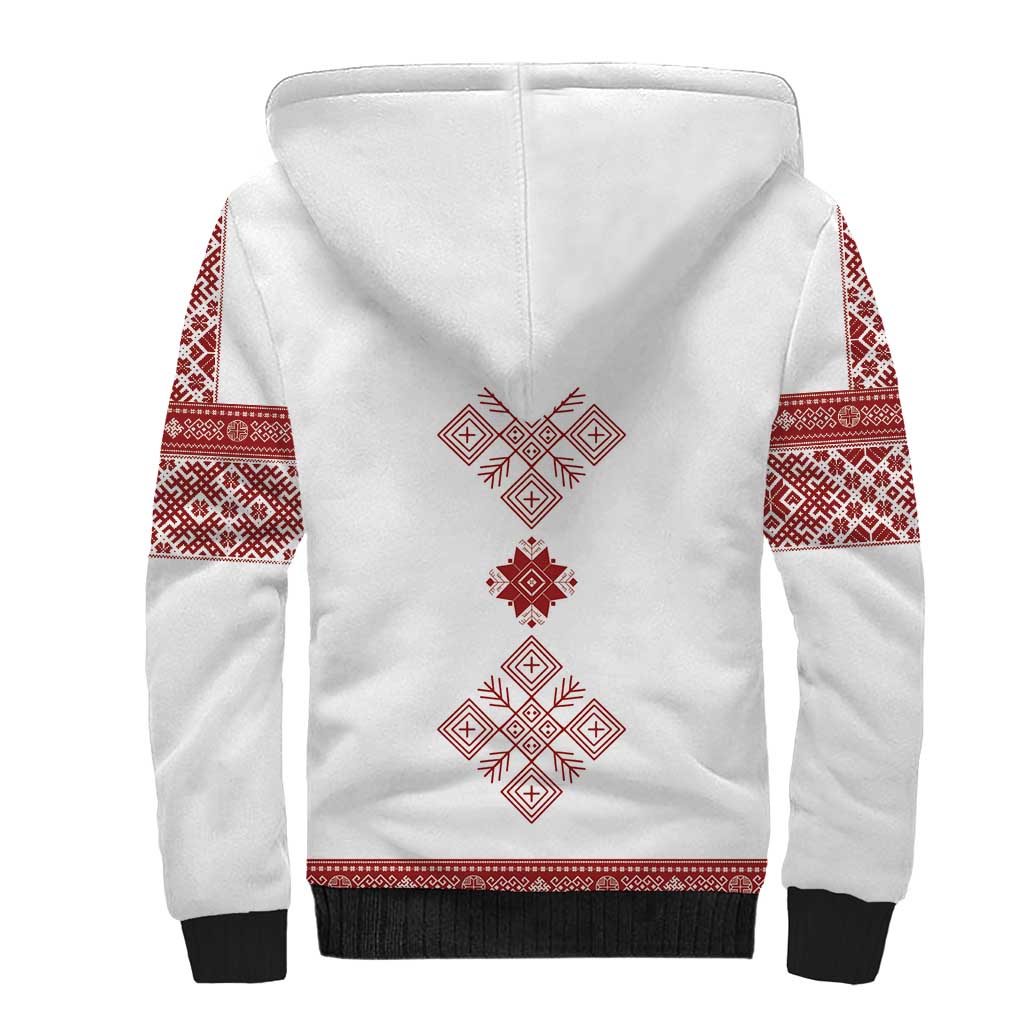 Latvia Jani Midsummer Sherpa Hoodie Red White Latvijas Auseklis