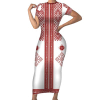 Latvia Jani Midsummer Short Sleeve Bodycon Dress Red White Latvijas Auseklis