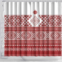 Latvia Jani Midsummer Shower Curtain Red White Latvijas Auseklis