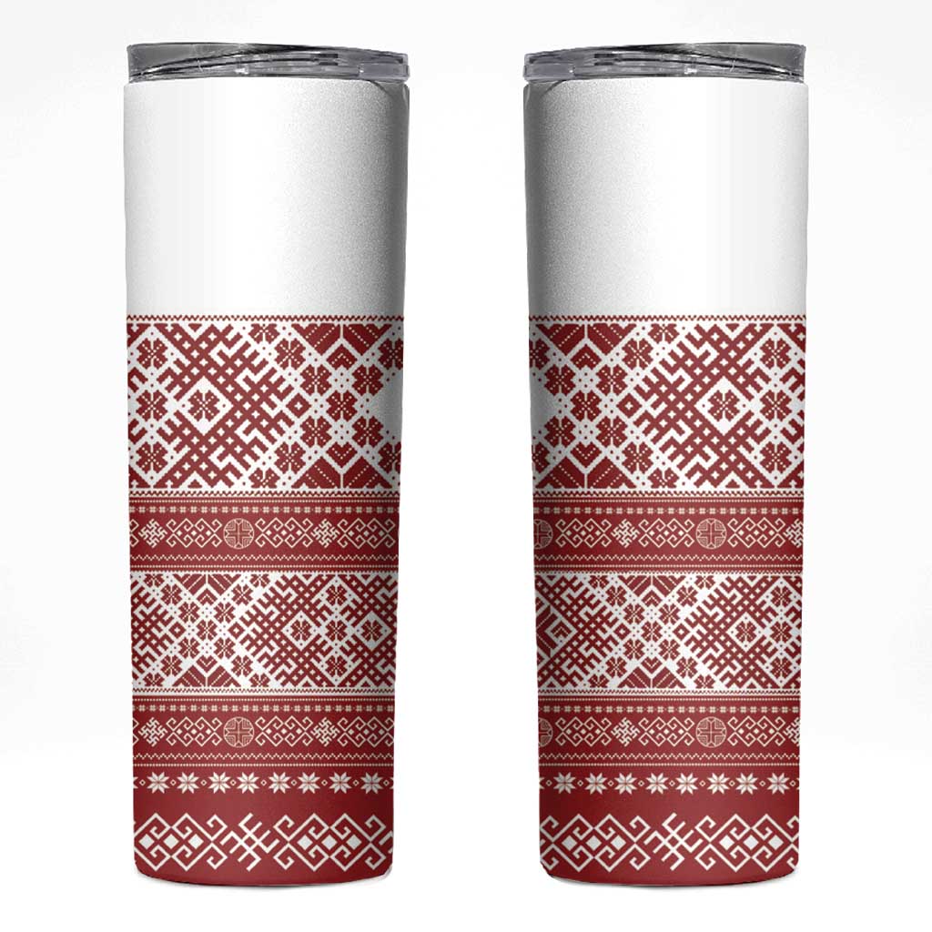 Latvia Jani Midsummer Skinny Tumbler Red White Latvijas Auseklis