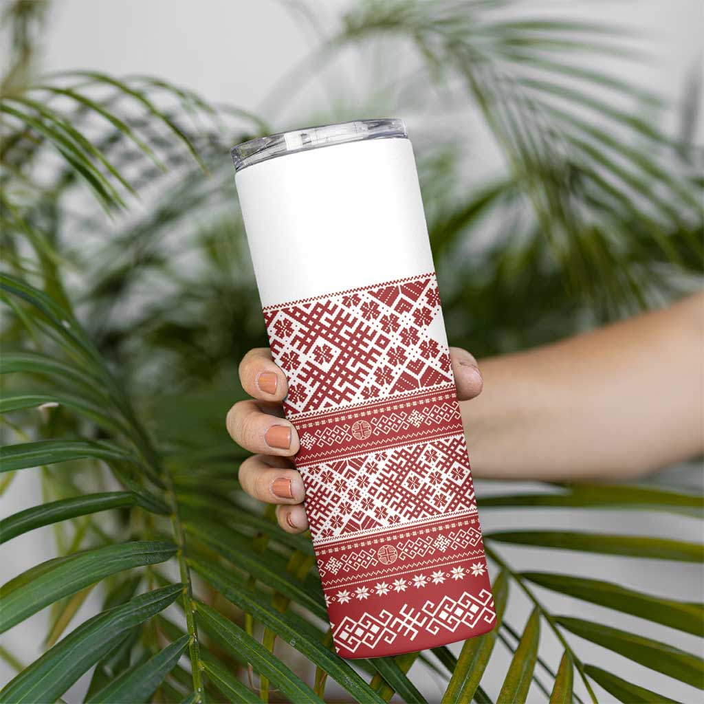 Latvia Jani Midsummer Skinny Tumbler Red White Latvijas Auseklis