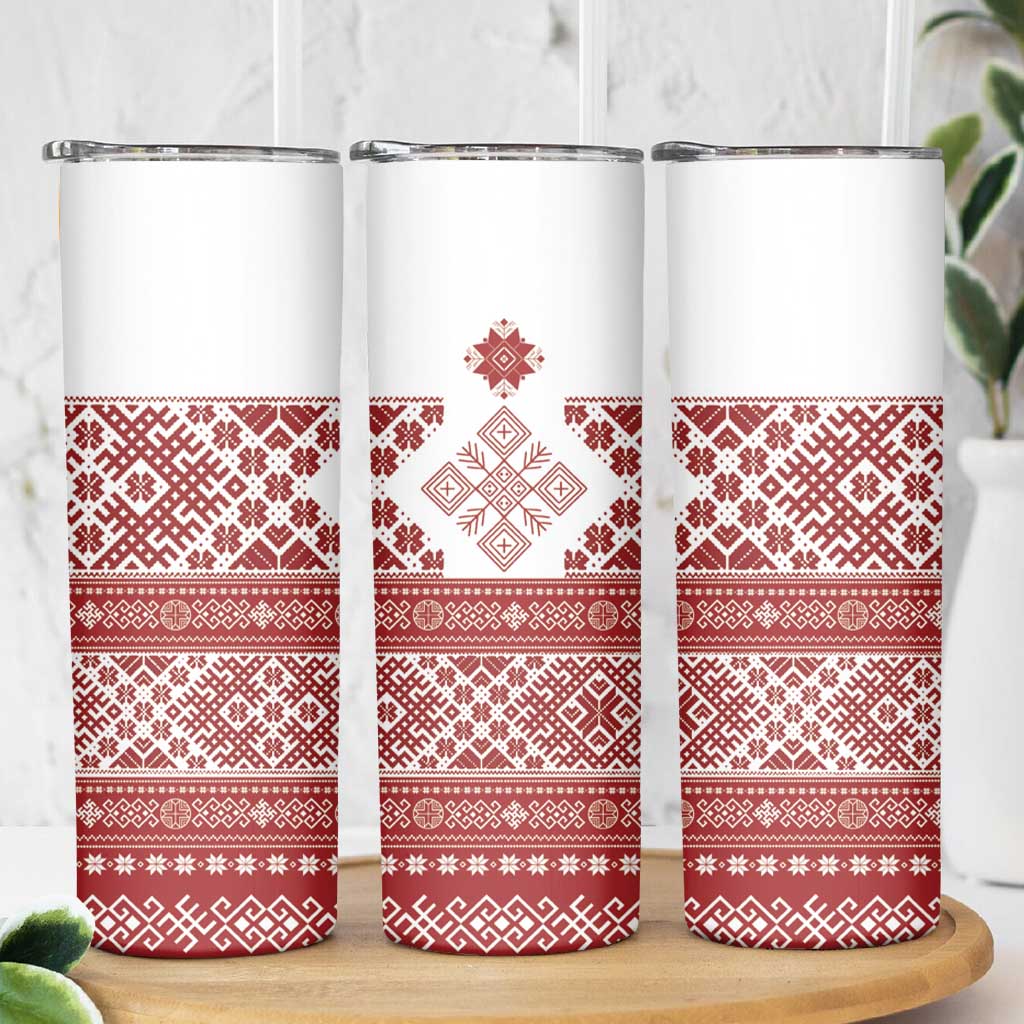 Latvia Jani Midsummer Skinny Tumbler Red White Latvijas Auseklis