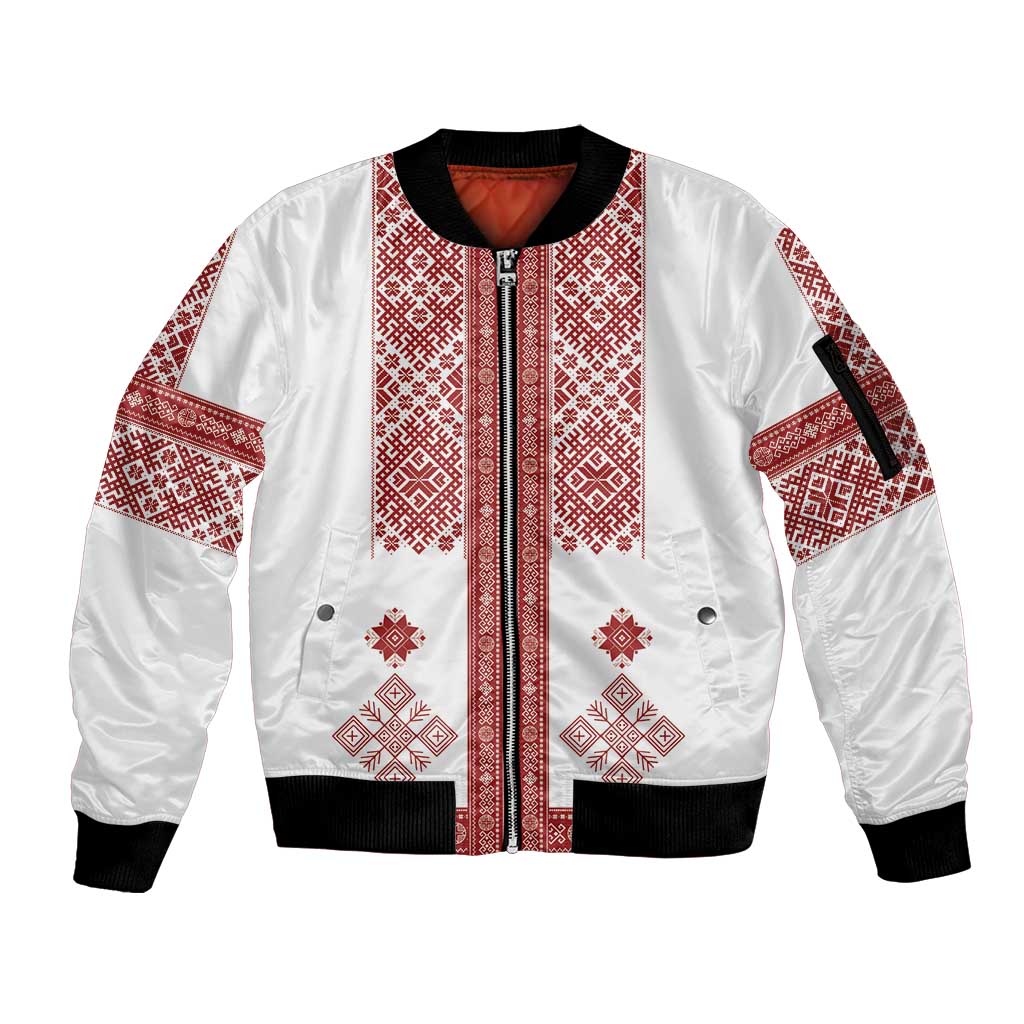 Latvia Jani Midsummer Sleeve Zip Bomber Jacket Red White Latvijas Auseklis