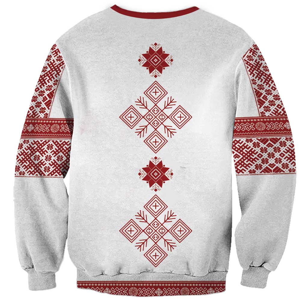 Latvia Jani Midsummer Sweatshirt Red White Latvijas Auseklis