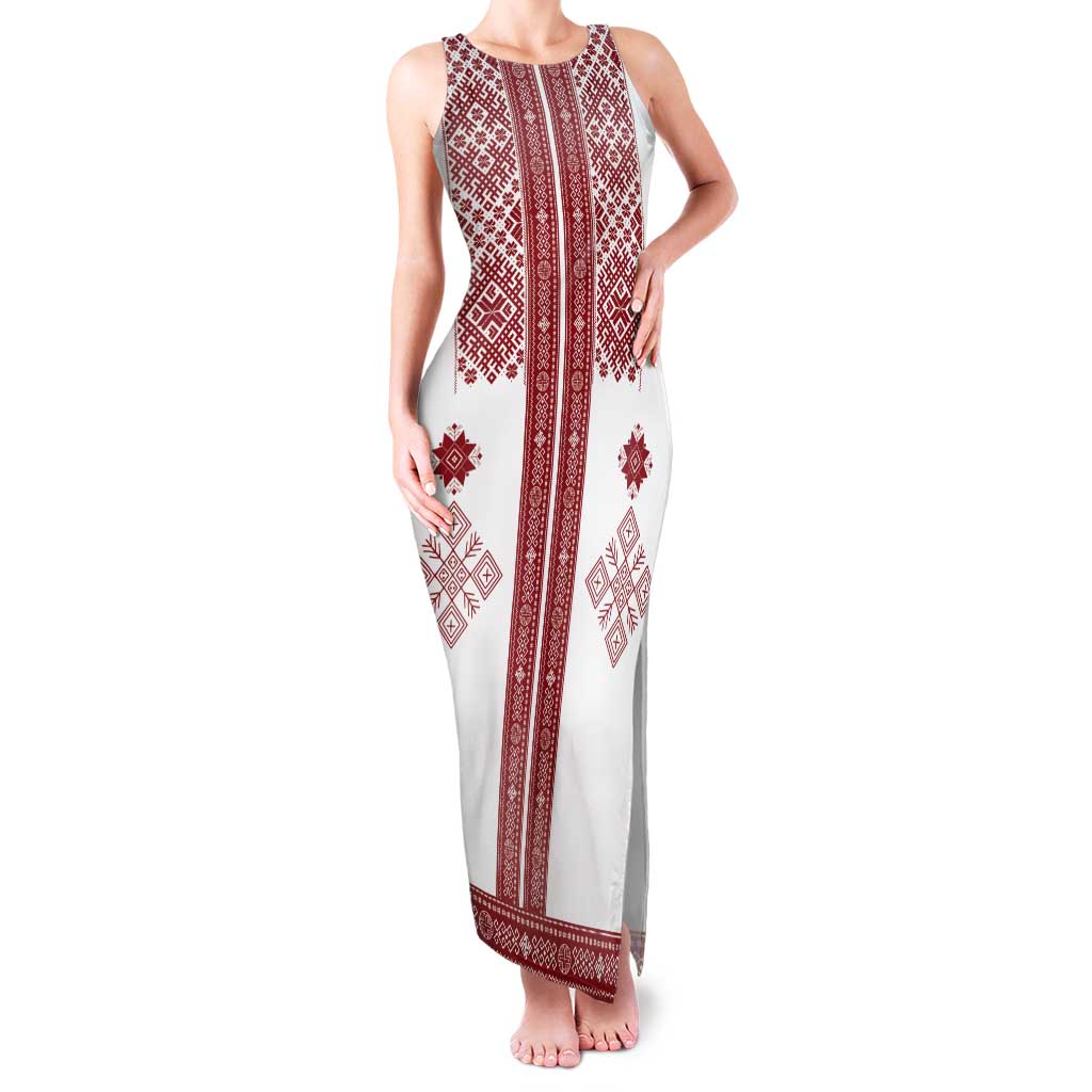 Latvia Jani Midsummer Tank Maxi Dress Red White Latvijas Auseklis