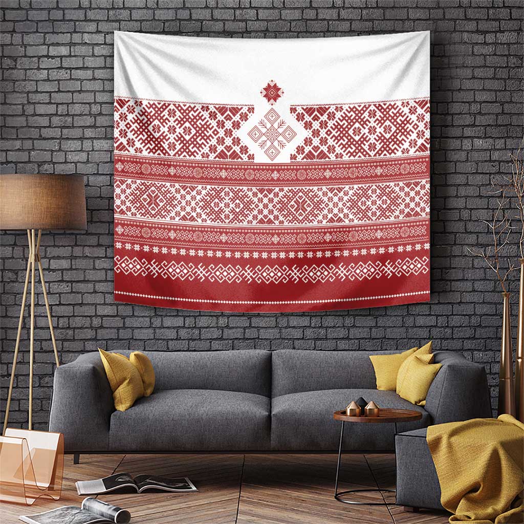 Latvia Jani Midsummer Tapestry Red White Latvijas Auseklis
