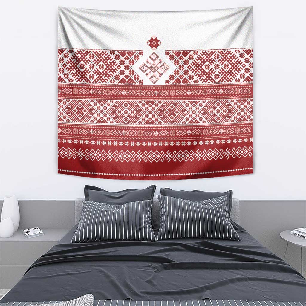 Latvia Jani Midsummer Tapestry Red White Latvijas Auseklis
