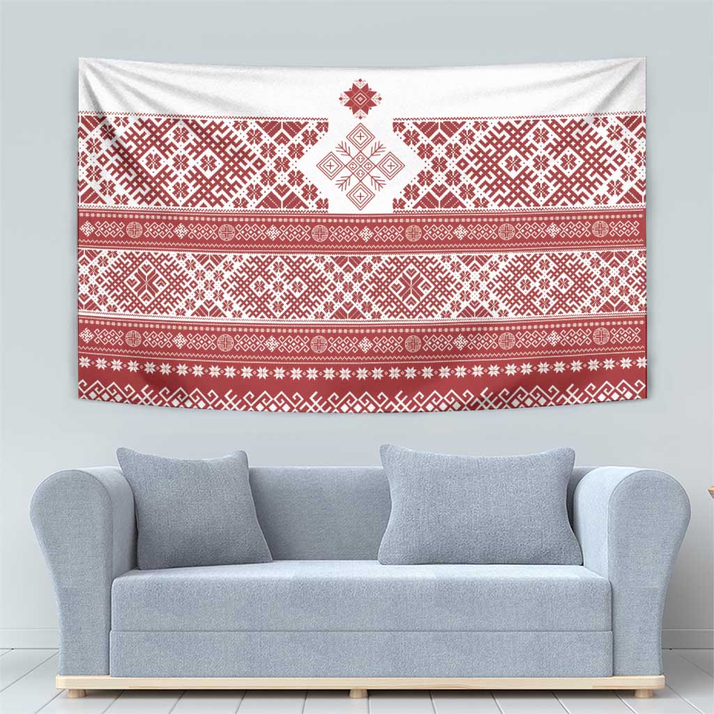 Latvia Jani Midsummer Tapestry Red White Latvijas Auseklis