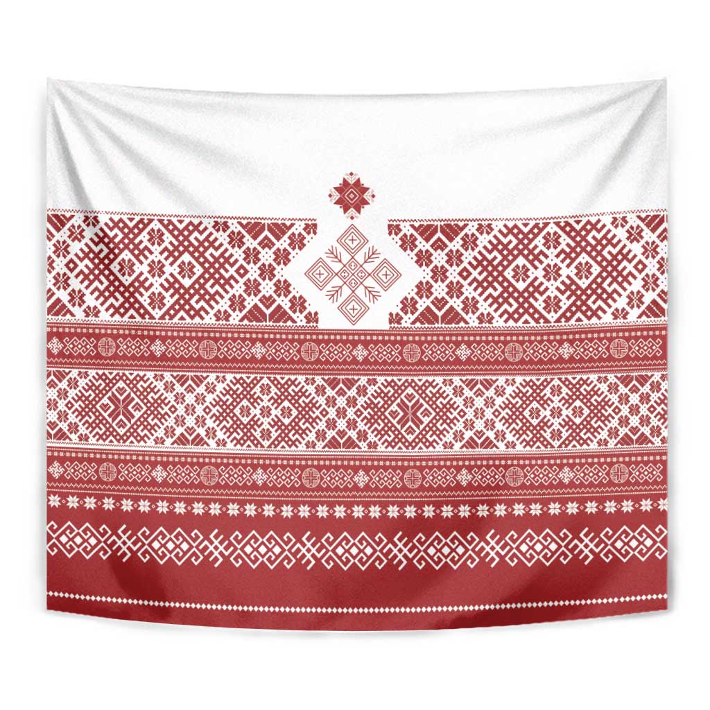 Latvia Jani Midsummer Tapestry Red White Latvijas Auseklis