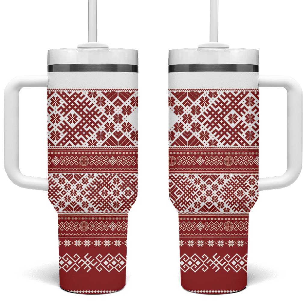 Latvia Jani Midsummer Tumbler With Handle Red White Latvijas Auseklis