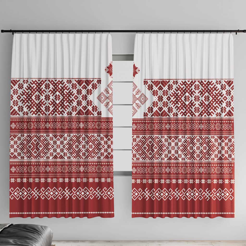 Latvia Jani Midsummer Window Curtain Red White Latvijas Auseklis
