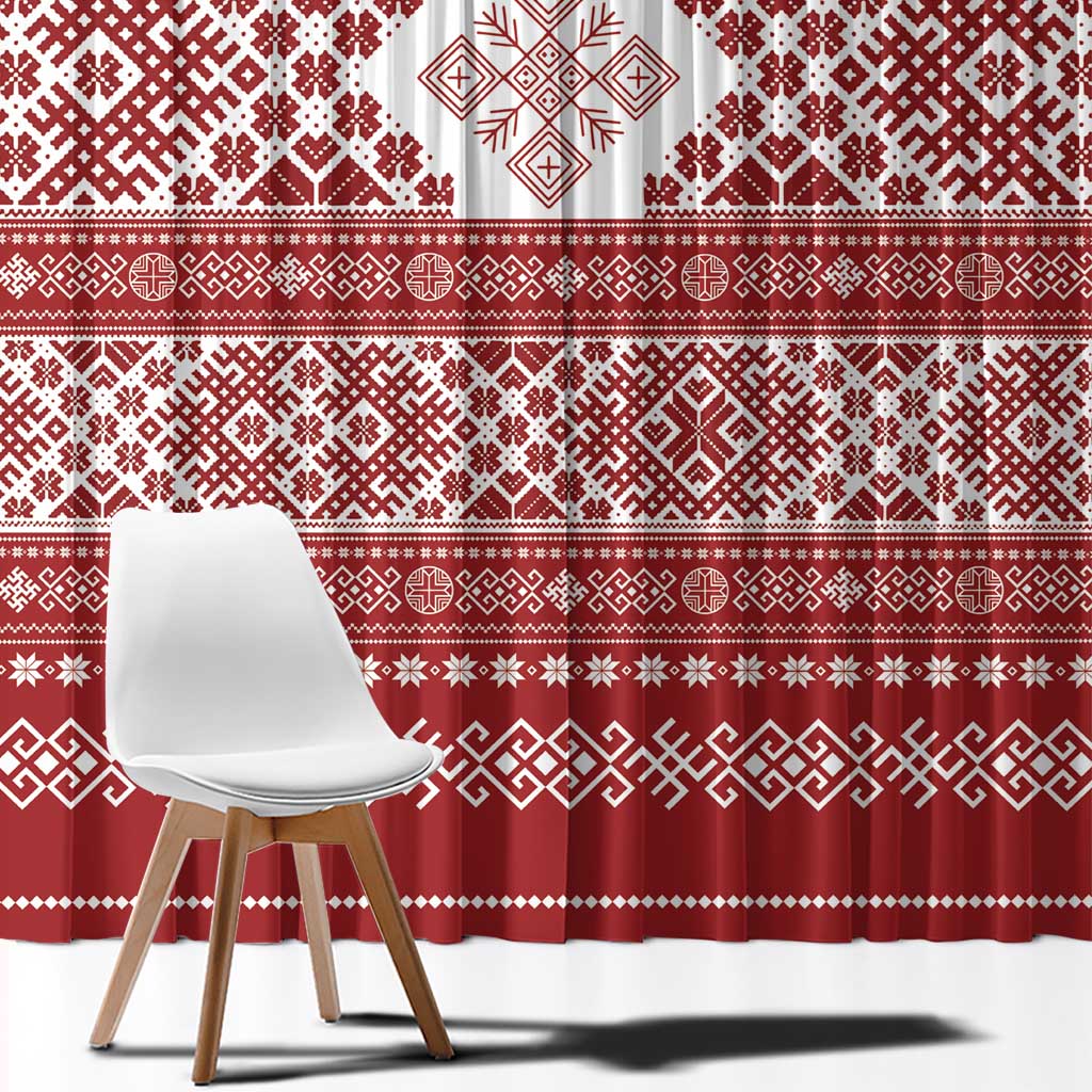 Latvia Jani Midsummer Window Curtain Red White Latvijas Auseklis