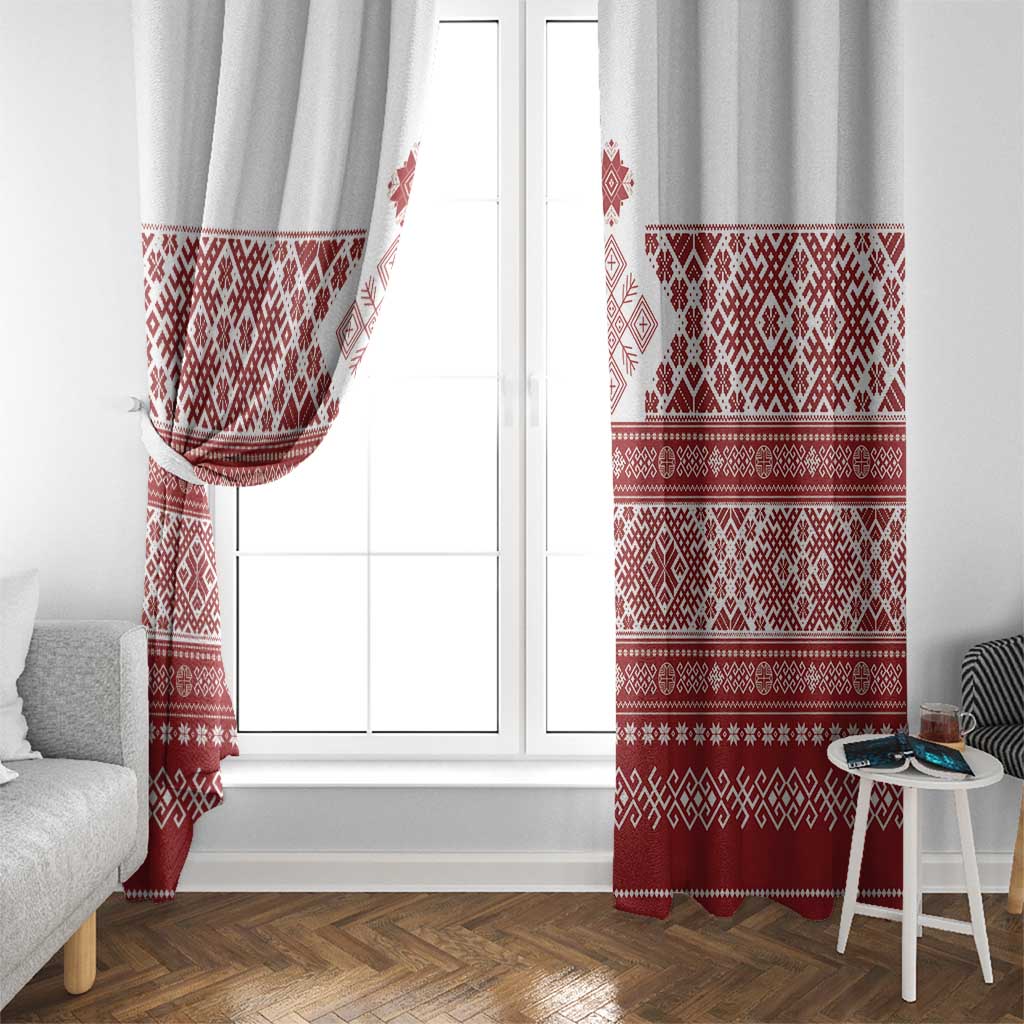 Latvia Jani Midsummer Window Curtain Red White Latvijas Auseklis
