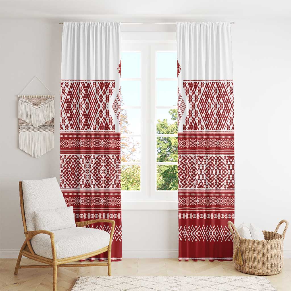 Latvia Jani Midsummer Window Curtain Red White Latvijas Auseklis