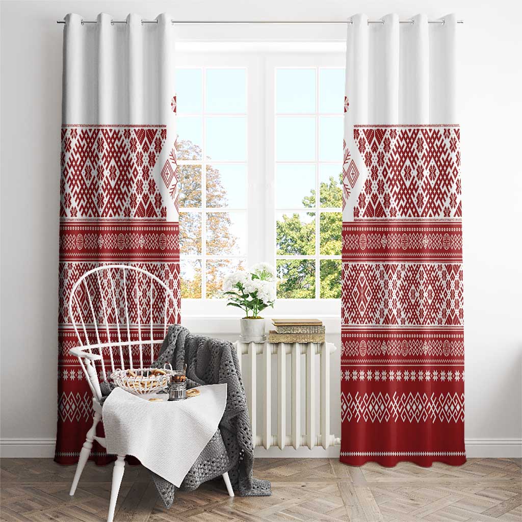 Latvia Jani Midsummer Window Curtain Red White Latvijas Auseklis