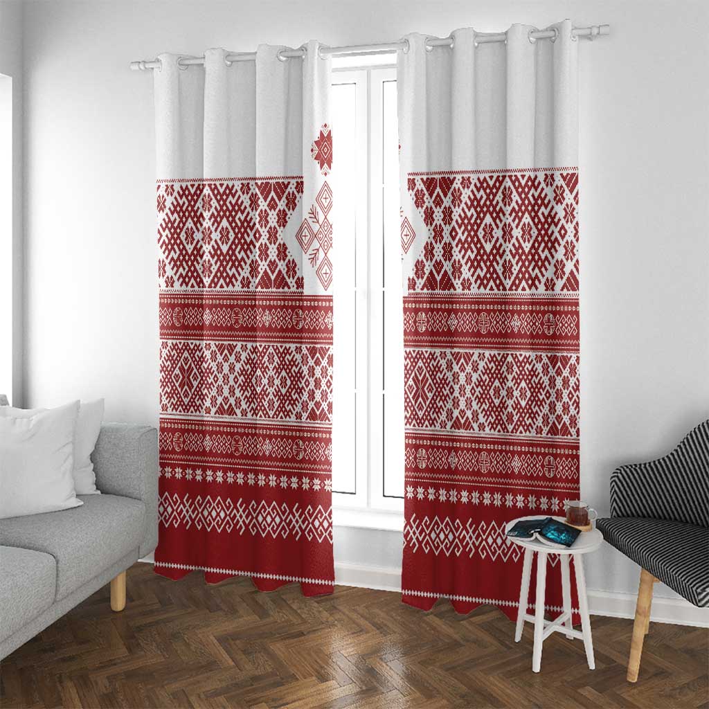 Latvia Jani Midsummer Window Curtain Red White Latvijas Auseklis