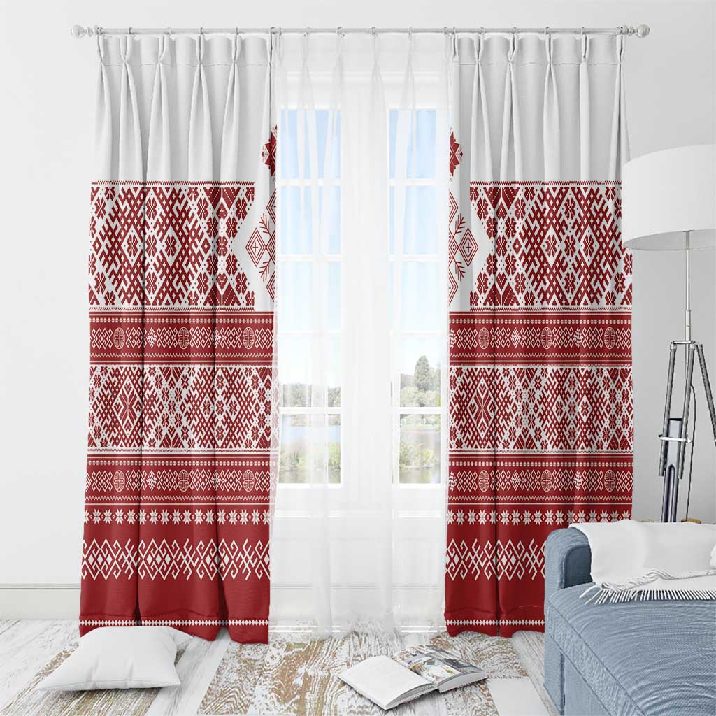 Latvia Jani Midsummer Window Curtain Red White Latvijas Auseklis