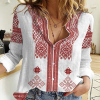 Latvia Jani Midsummer Women Casual Shirt Red White Latvijas Auseklis