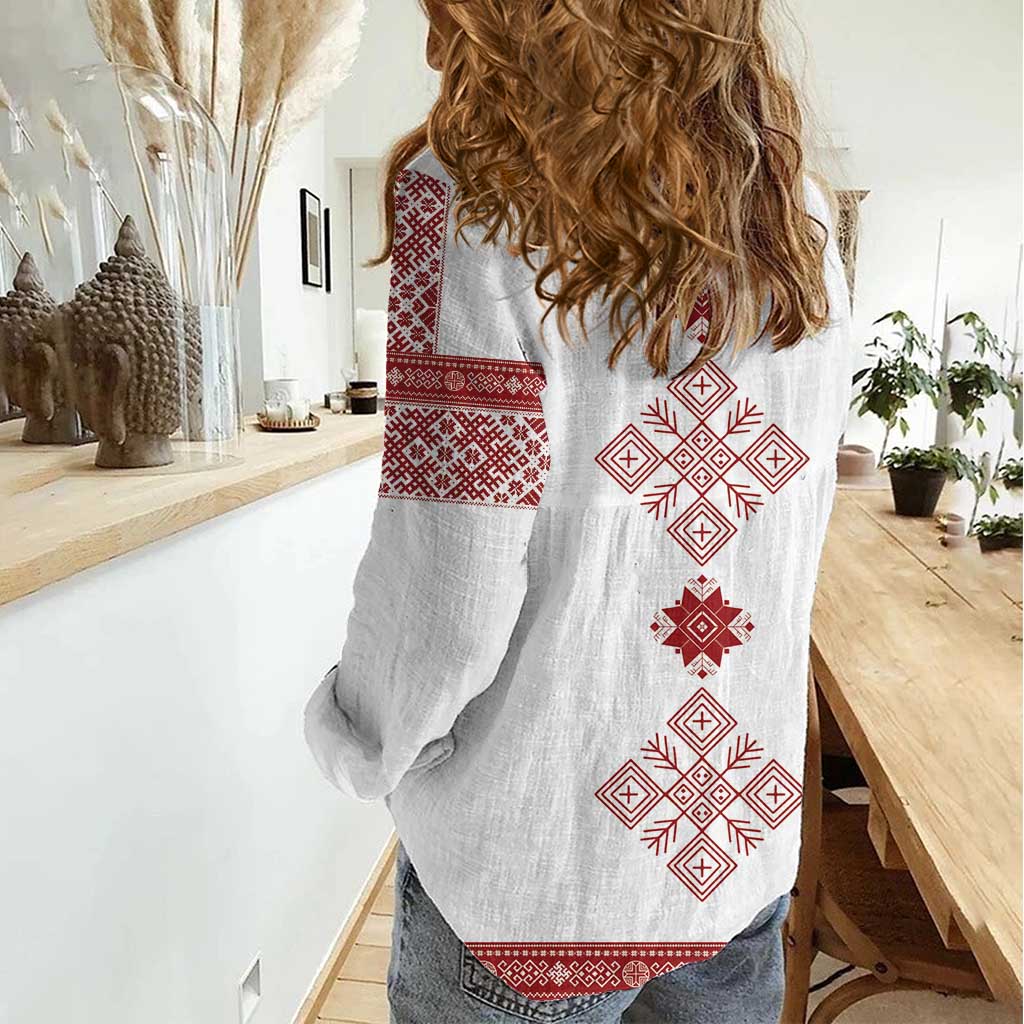 Latvia Jani Midsummer Women Casual Shirt Red White Latvijas Auseklis