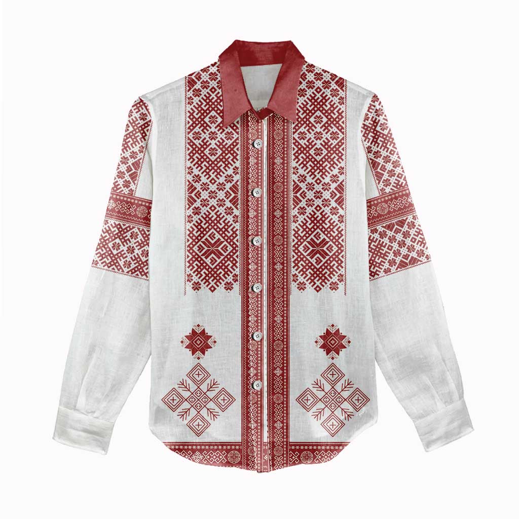 Latvia Jani Midsummer Women Casual Shirt Red White Latvijas Auseklis