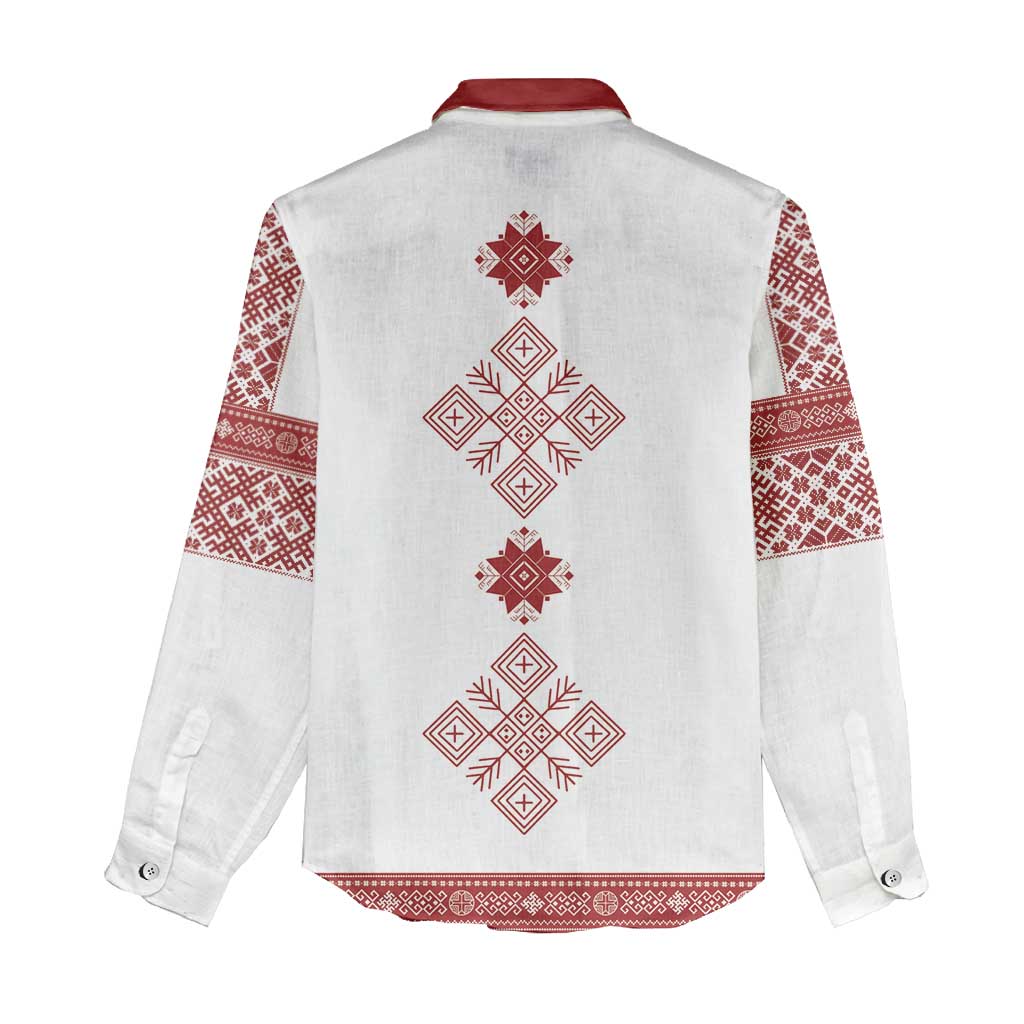 Latvia Jani Midsummer Women Casual Shirt Red White Latvijas Auseklis