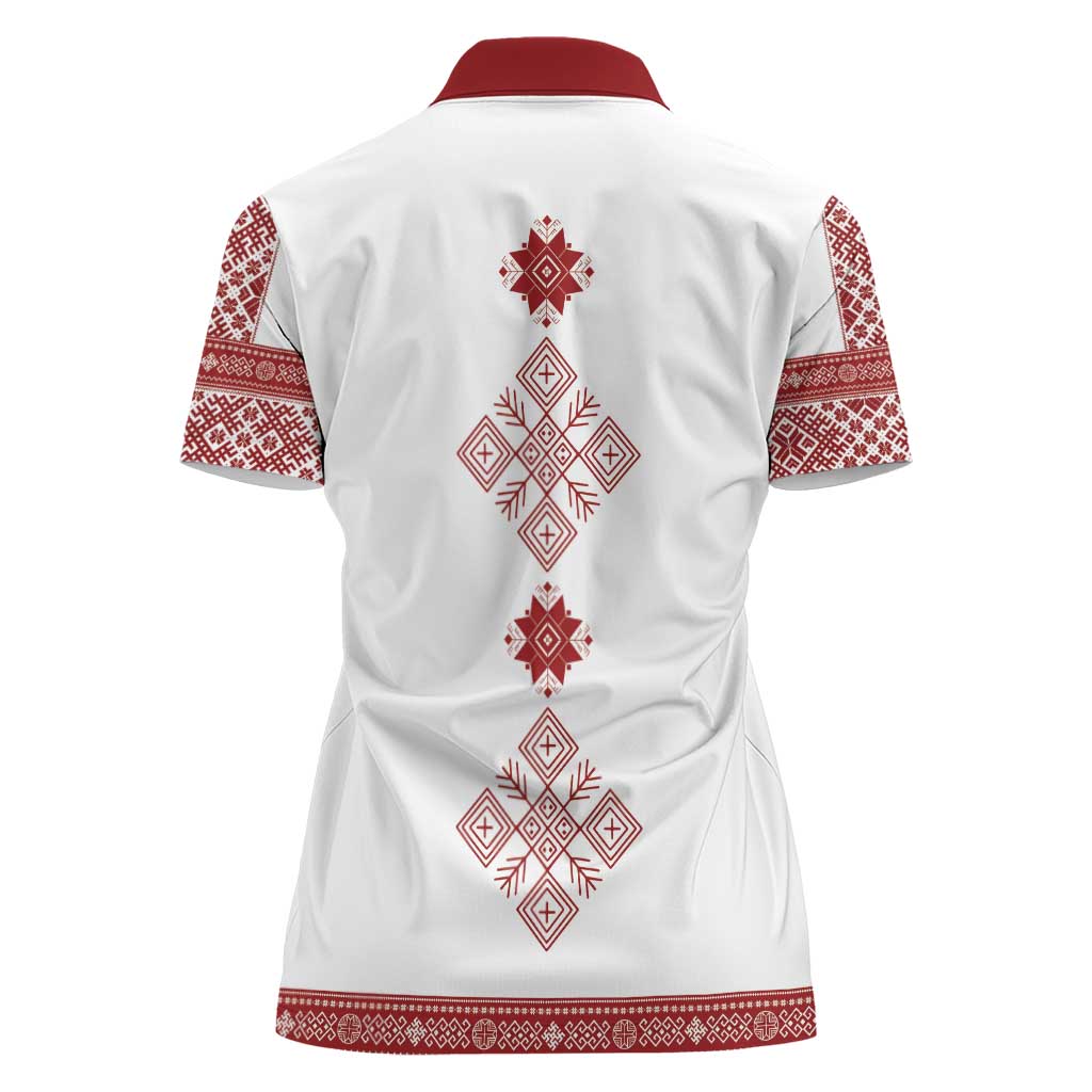 Latvia Jani Midsummer Women Polo Shirt Red White Latvijas Auseklis