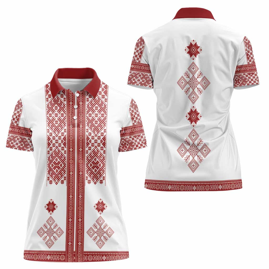 Latvia Jani Midsummer Women Polo Shirt Red White Latvijas Auseklis