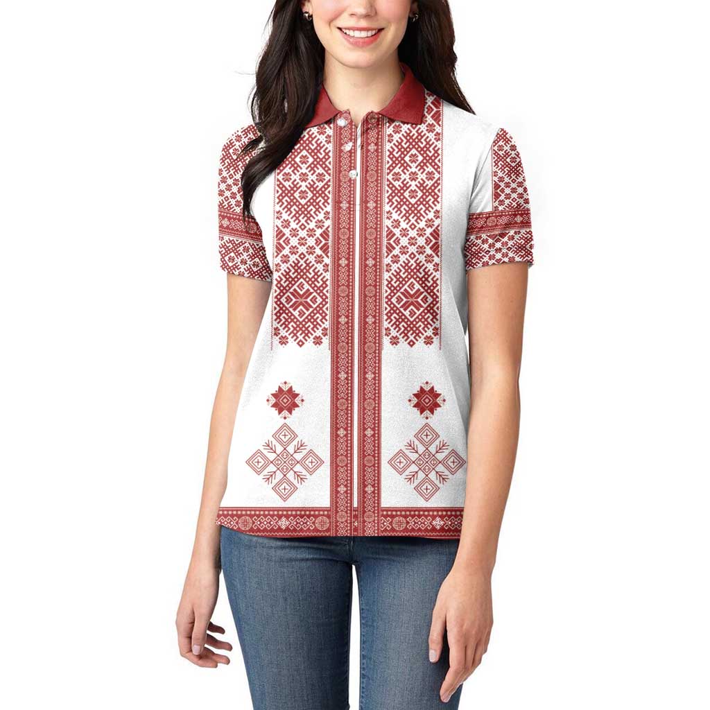 Latvia Jani Midsummer Women Polo Shirt Red White Latvijas Auseklis