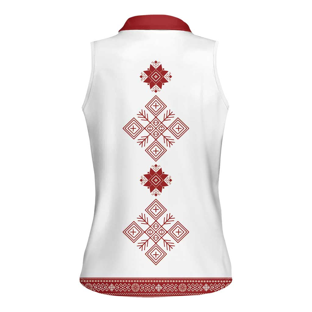 Latvia Jani Midsummer Women Sleeveless Polo Shirt Red White Latvijas Auseklis