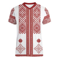 Latvia Jani Midsummer Women V-Neck T-Shirt Red White Latvijas Auseklis