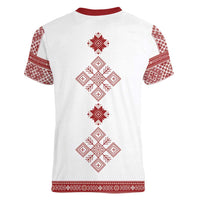 Latvia Jani Midsummer Women V-Neck T-Shirt Red White Latvijas Auseklis