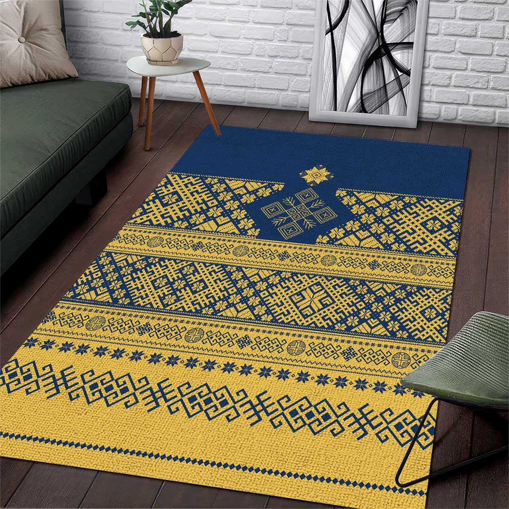Latvia Jani Midsummer Area Rug Blue Gold Latvijas Auseklis