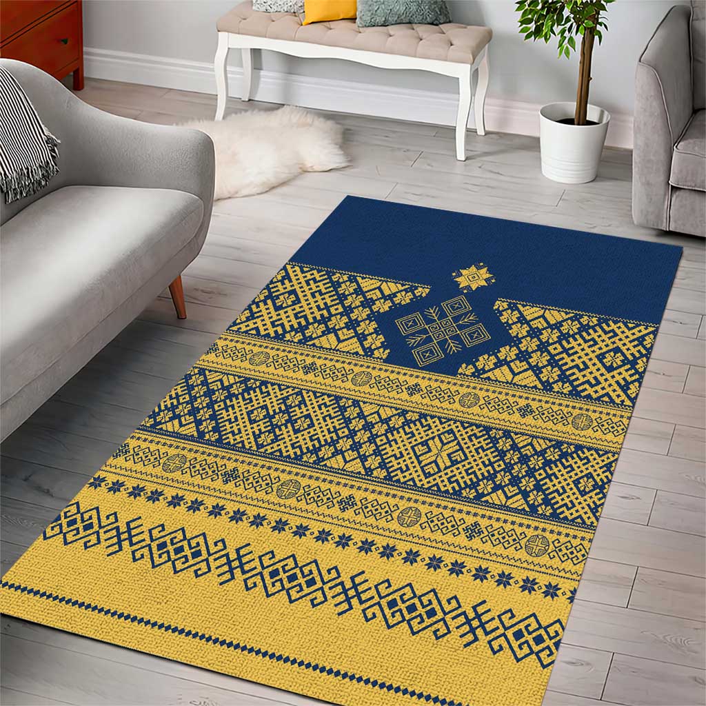 Latvia Jani Midsummer Area Rug Blue Gold Latvijas Auseklis