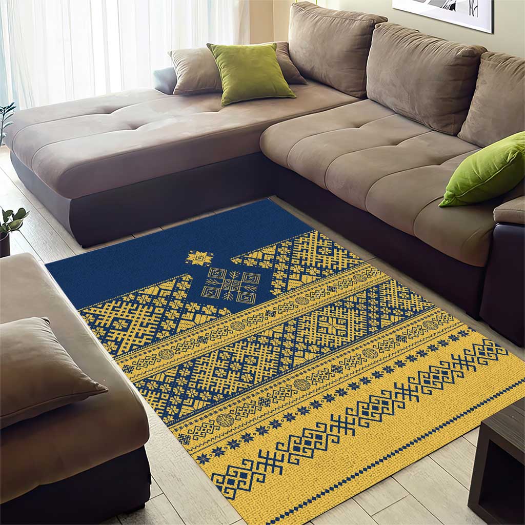 Latvia Jani Midsummer Area Rug Blue Gold Latvijas Auseklis