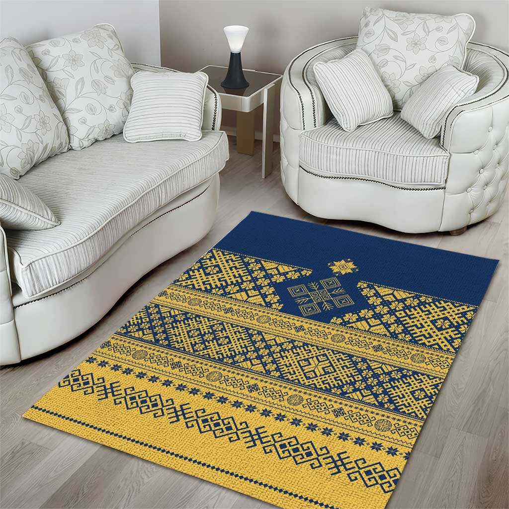 Latvia Jani Midsummer Area Rug Blue Gold Latvijas Auseklis